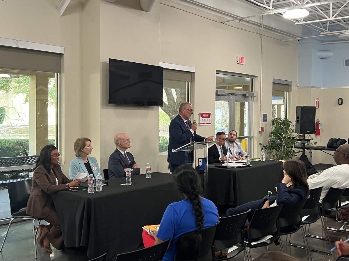 Fort Worth ISD Superintendent Peter Licata speaks on Tuesday, Aug. 4, 2026, during a town hall hosted by State Rep. Nicole Collier at a Goodwill North Central Texas facility in southeast Fort Worth.